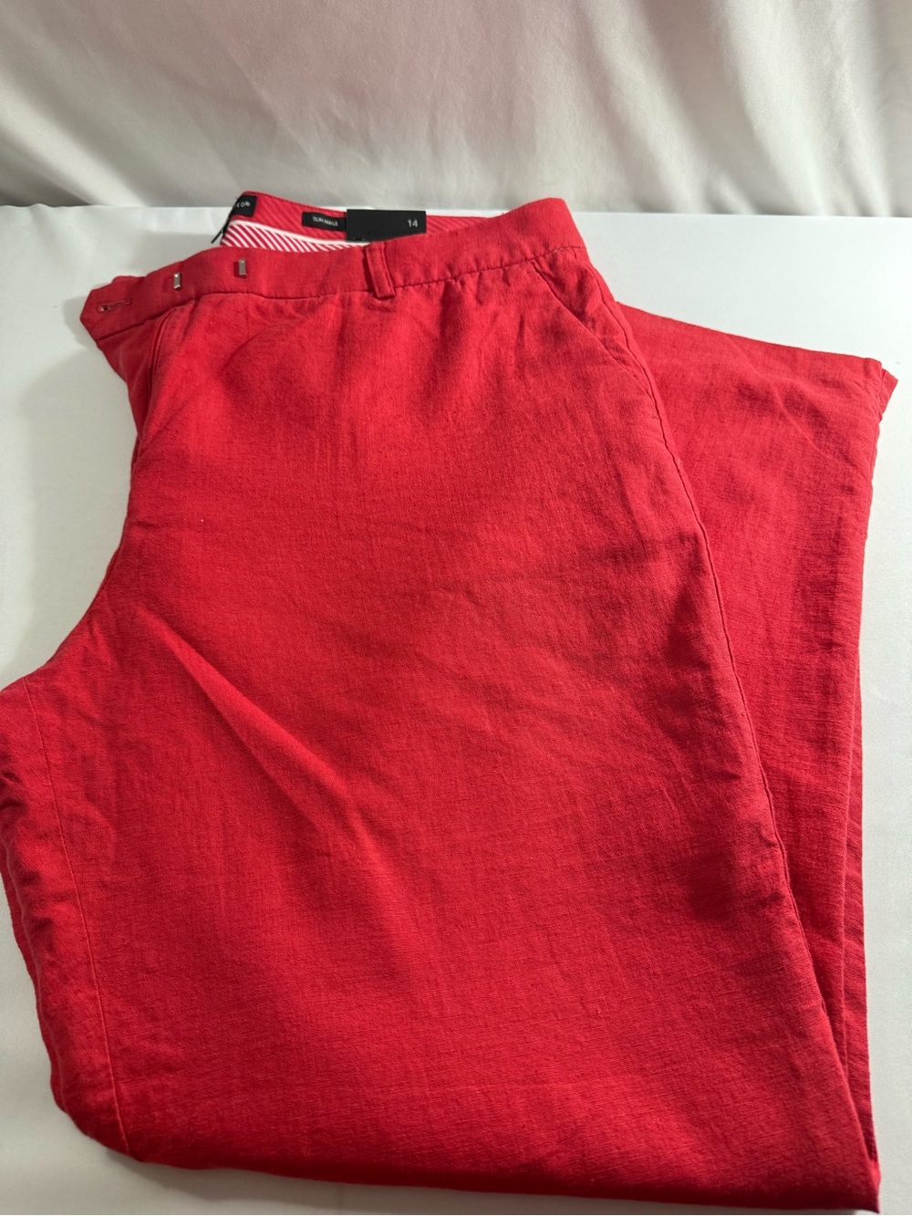 Women’s Red Casual Linen Blend Pants - Picture 3 of 10